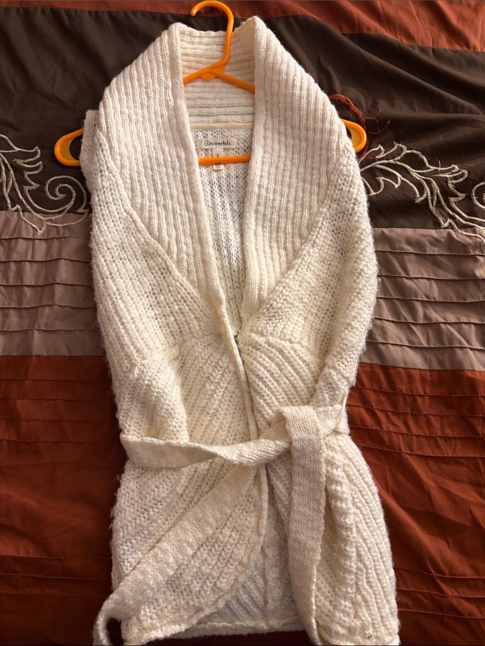 Aeropostale Cream Shawl-Collar Belted Cardigan
